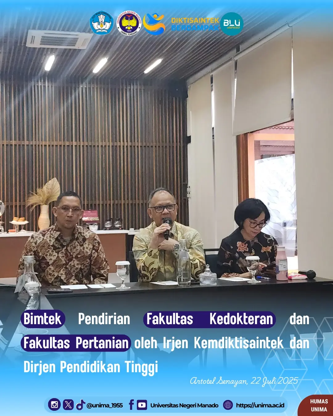 Bersama Kemdiktisaintek, UNIMA melaksanakan Bimbingan Teknis Pendirian Fakultas Kedokteran dan Fakultas Pertanian